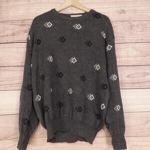 Amita Sweater XL Gray Made In Italy Geometric Diamond Knit Pattern Crewneck